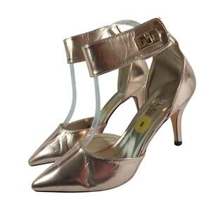 NICOLE MILLER! GOLD METALLIC VEGAN LEATHER WRAPPED ANKLE POINTY HEELS! SZ 8M